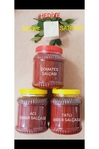 Domates, Acı-Tatlı Biber Salçası 2'şer kg 3'lü set 3 x 2 + Defne Sabunu Hediye